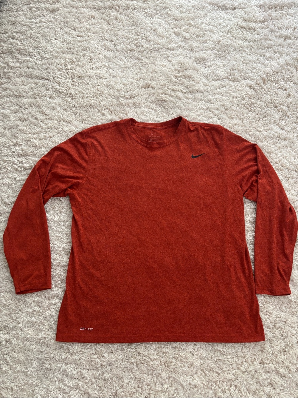 Nike Men's Long-Sleeve Dri-FIT Crew Neck Shirt - Rust Size 2XL